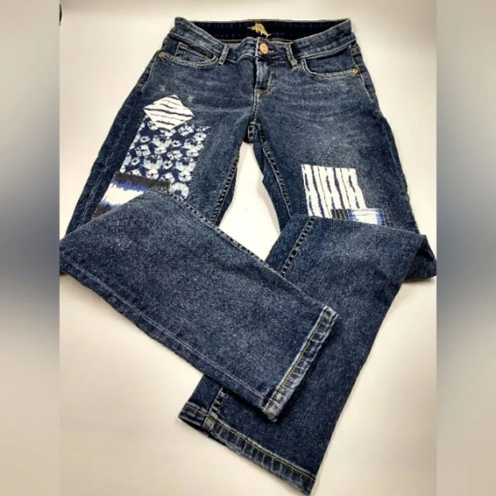 Tommy Bahama Boho Patchwork Vintage Boyfriend Slim Denim Jeans Pants Sz 26 - Picture 4 of 16